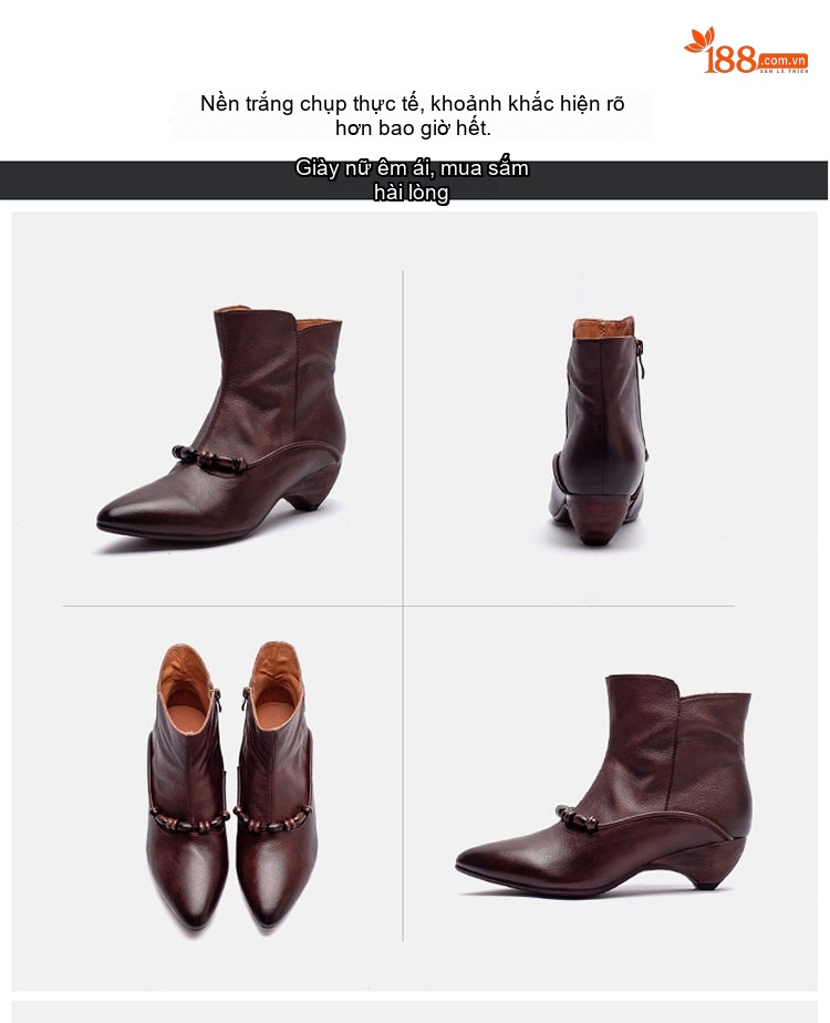 Boot Nữ Da Bóng Mũi Nhọn Chiều Cao Đế Khoảng 5cm Màu Nâu, Xám chi tiết 15