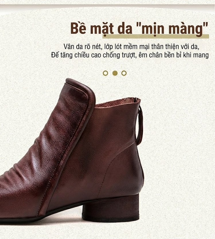 Boot Nữ Da Bóng Mũi Nhọn Khóa Kéo Sau Gót Vuông Chiều Cao Đế Khoảng 3cm Màu Đen, Nâu chi tiết 4