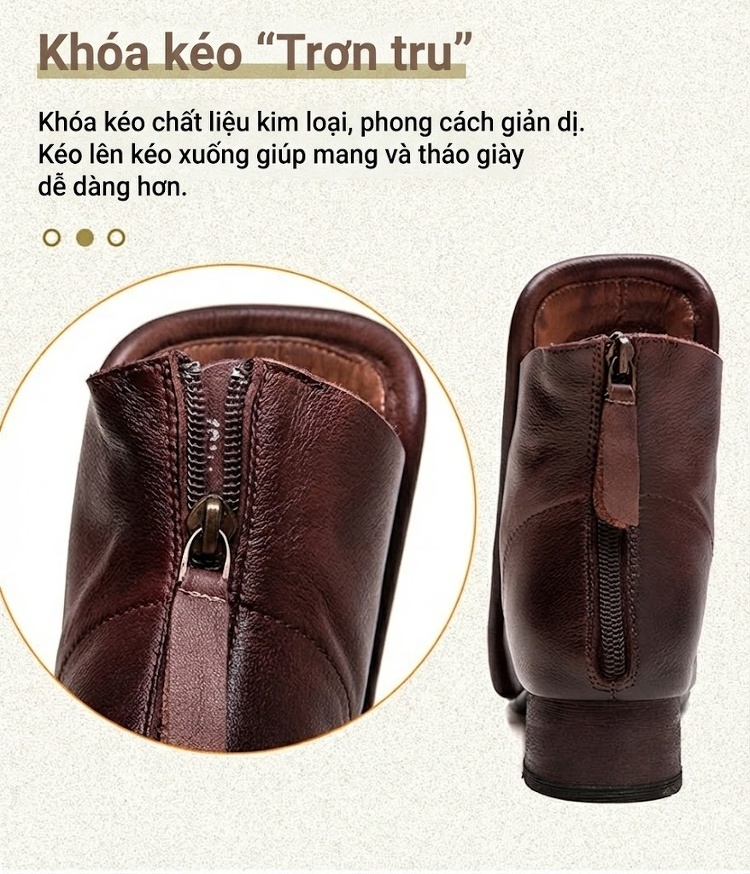 Boot Nữ Da Bóng Mũi Nhọn Khóa Kéo Sau Gót Vuông Chiều Cao Đế Khoảng 3cm Màu Đen, Nâu chi tiết 8