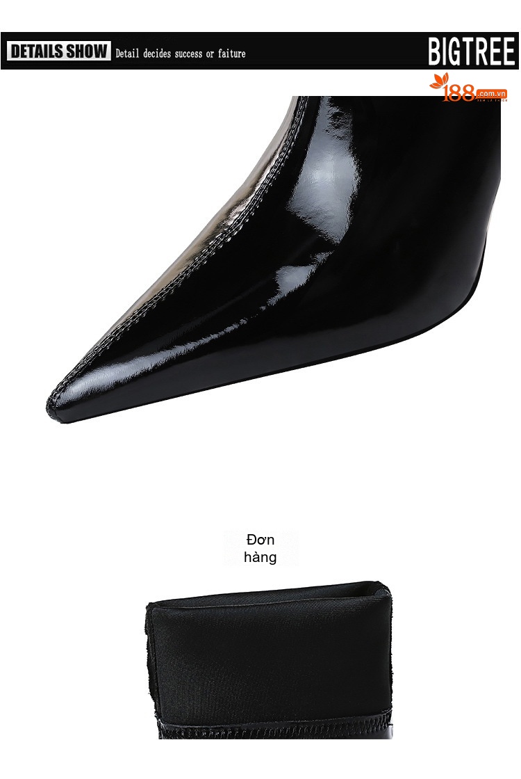 Boot Nữ Da Bóng Ôm Chân Gót Nhọn Chiều Cao Đế Khoảng 7cm Màu Đen chi tiết 12