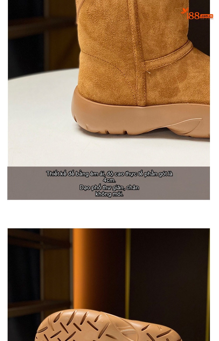 Boot Nữ Da Lộn Cừu Lót Lông Cừu Non Chiều Cao Đế 4cm Màu Nâu, Đen chi tiết 4