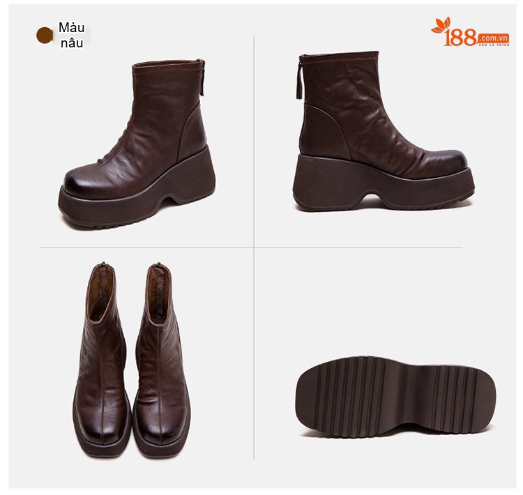 Boot Nữ Da Mềm Chiều Cao Đế Khoảng 6cm Kiểu Chelsea Màu Đen, Nâu chi tiết 18