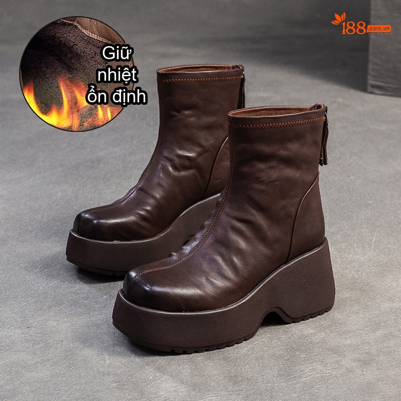Boot Nữ Da Mềm Chiều Cao Đế Khoảng 6cm Kiểu Chelsea Màu Đen, Nâu