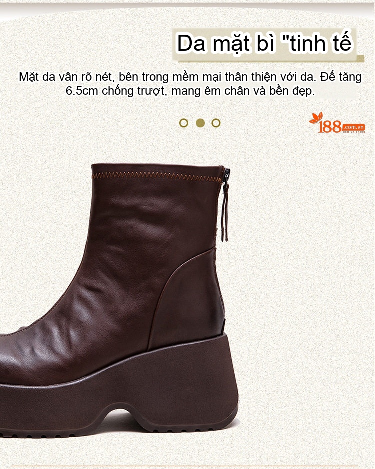 Boot Nữ Da Mềm Chiều Cao Đế Khoảng 6cm Kiểu Chelsea Màu Đen, Nâu chi tiết 3