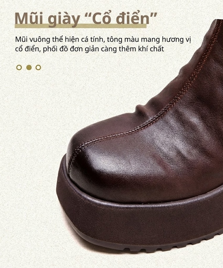 Boot Nữ Da Mềm Chiều Cao Đế Khoảng 6cm Kiểu Chelsea Màu Đen, Nâu chi tiết 4