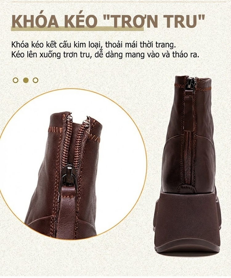 Boot Nữ Da Mềm Chiều Cao Đế Khoảng 6cm Kiểu Chelsea Màu Đen, Nâu chi tiết 7