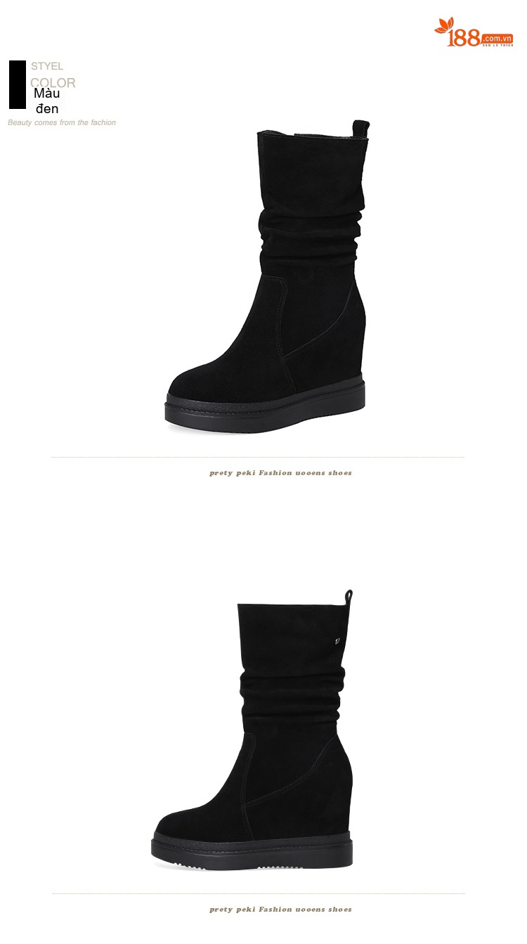 Boot Nữ Da Mờ Cổ Lỡ Chiều Cao Đế Khoảng 5cm Màu Đen, Xám chi tiết 6