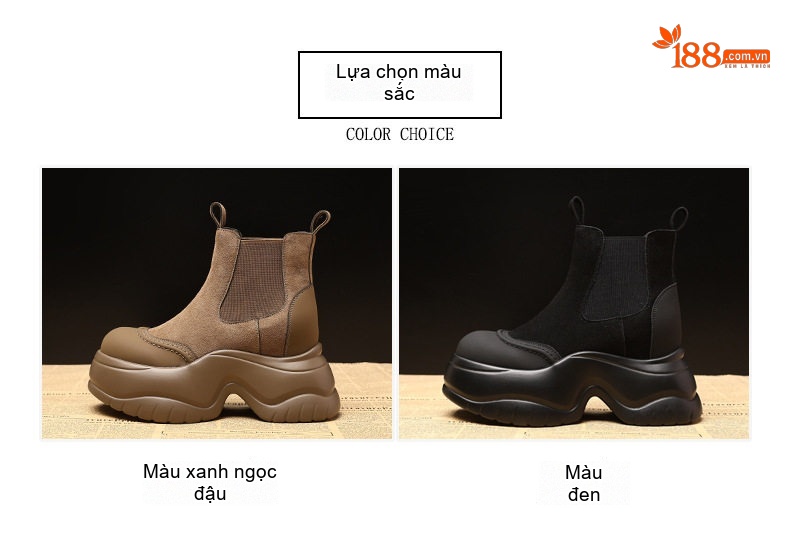 Boot Nữ Da Mờ Đế Dày Chiều Cao Đế Khoảng 7.5cm Màu Đen, Nâu chi tiết 2