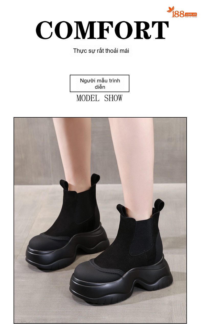 Boot Nữ Da Mờ Đế Dày Chiều Cao Đế Khoảng 7.5cm Màu Đen, Nâu chi tiết 9