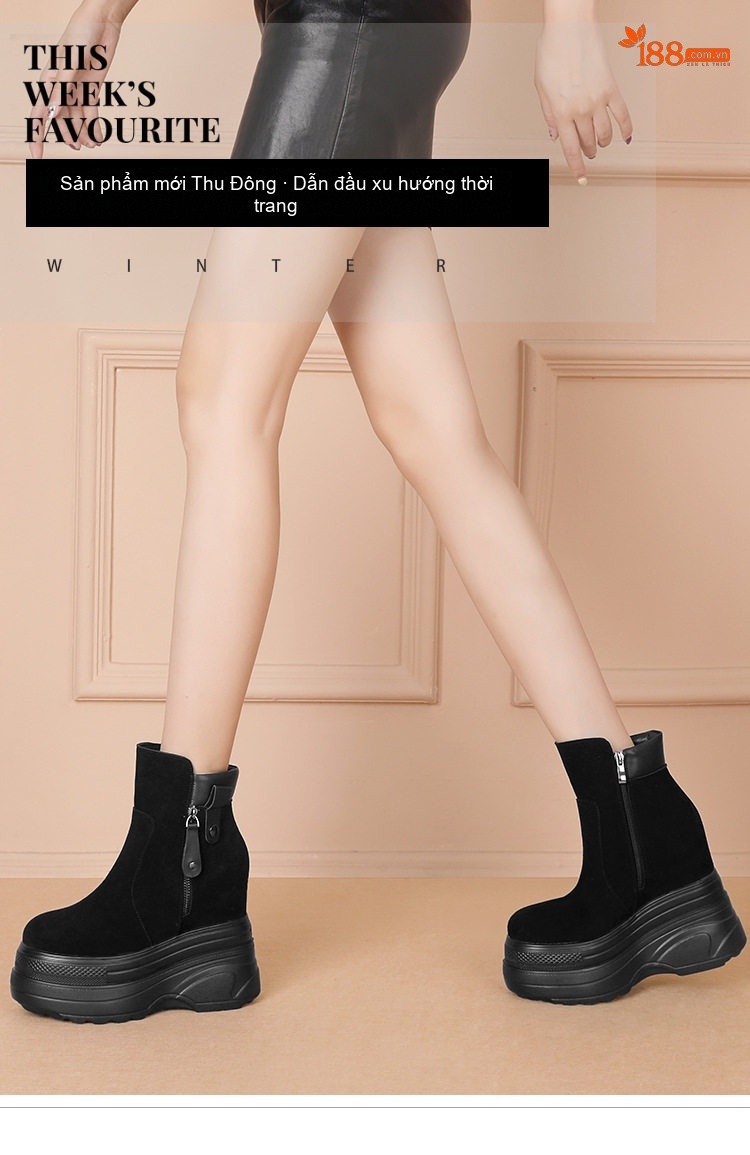 Boot Nữ Da Mờ Đế Xuồng Siêu Cao Chiều Cao Đế Khoảng 14cm Màu Đen chi tiết 1