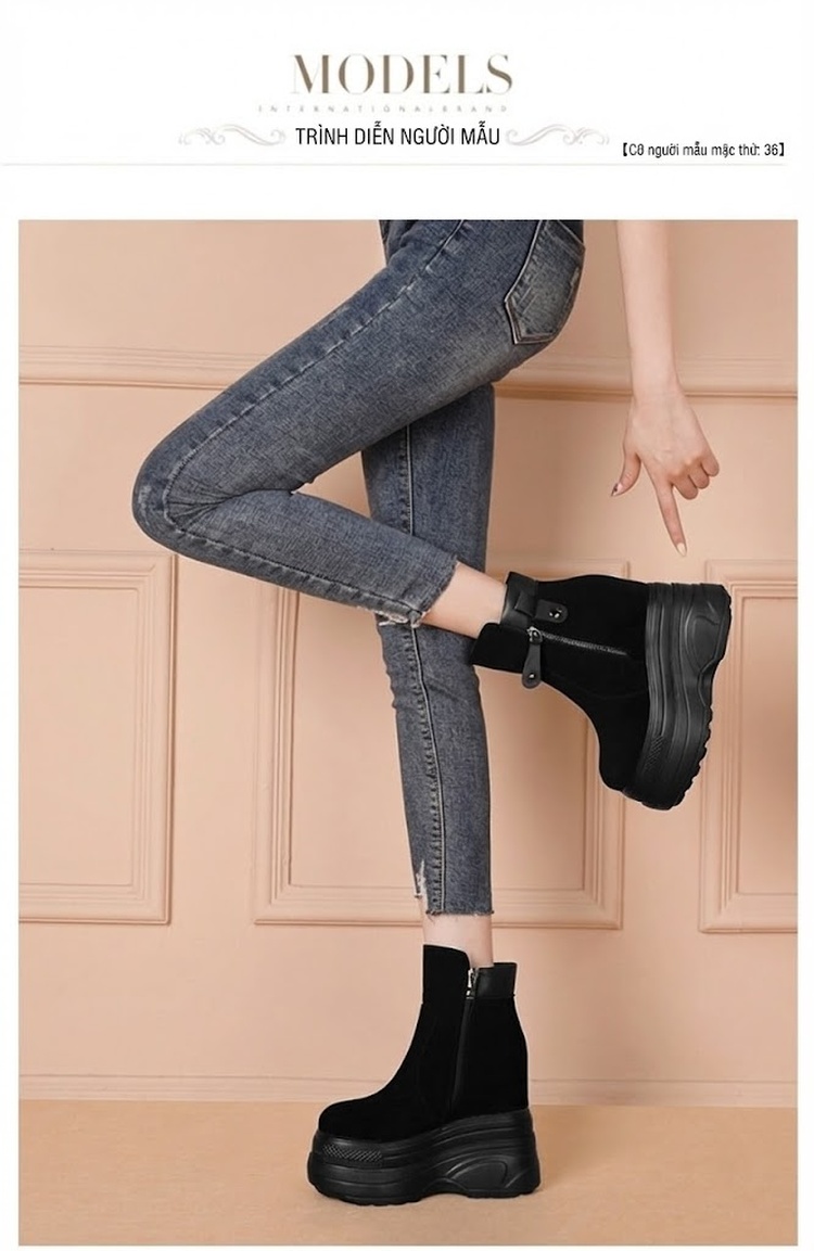 Boot Nữ Da Mờ Đế Xuồng Siêu Cao Chiều Cao Đế Khoảng 14cm Màu Đen chi tiết 3