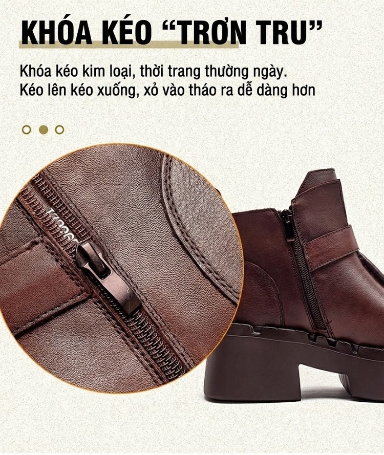 Boot Nữ Da Mờ Khóa Một Bên Chiều Cao Đế Khoảng 5cm Màu Đen, Nâu chi tiết 7