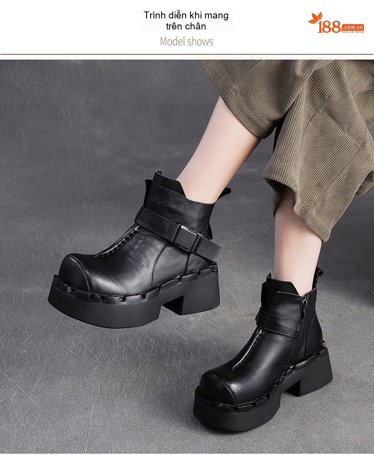 Boot Nữ Da Mờ Khóa Một Bên Chiều Cao Đế Khoảng 5cm Màu Đen, Nâu chi tiết 8