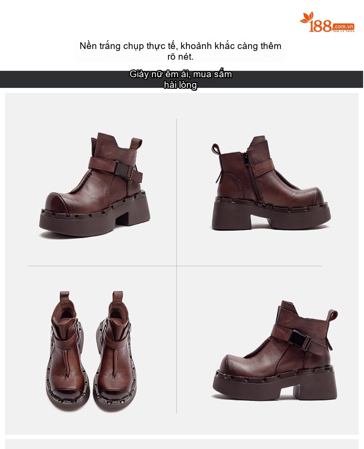 Boot Nữ Da Mờ Khóa Một Bên Chiều Cao Đế Khoảng 5cm Màu Đen, Nâu chi tiết 17
