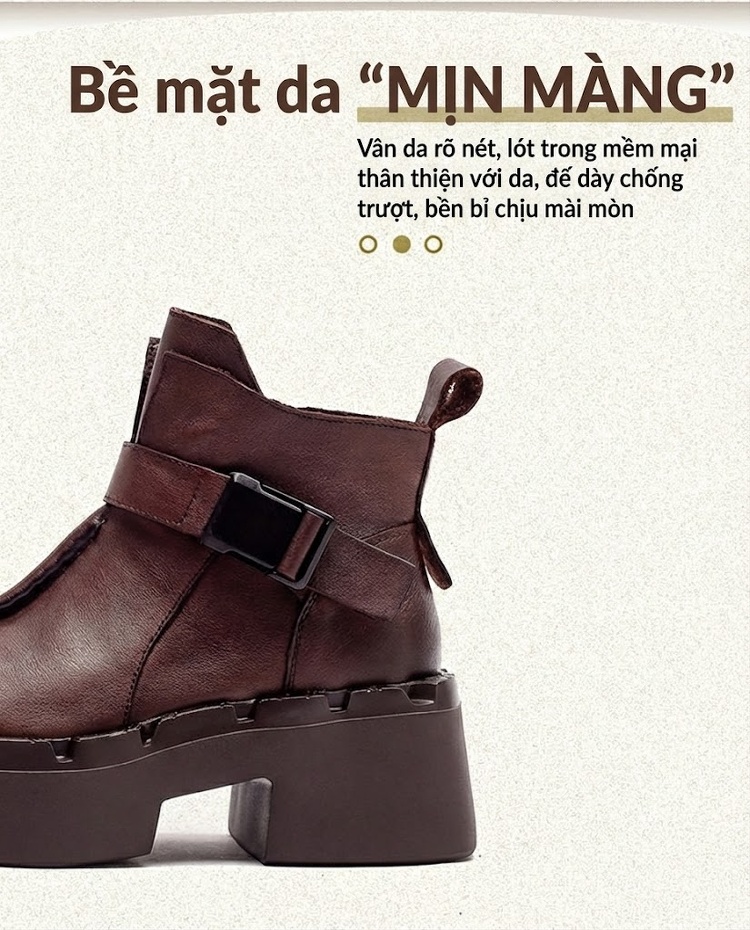 Boot Nữ Da Mờ Khóa Một Bên Chiều Cao Đế Khoảng 5cm Màu Đen, Nâu chi tiết 3