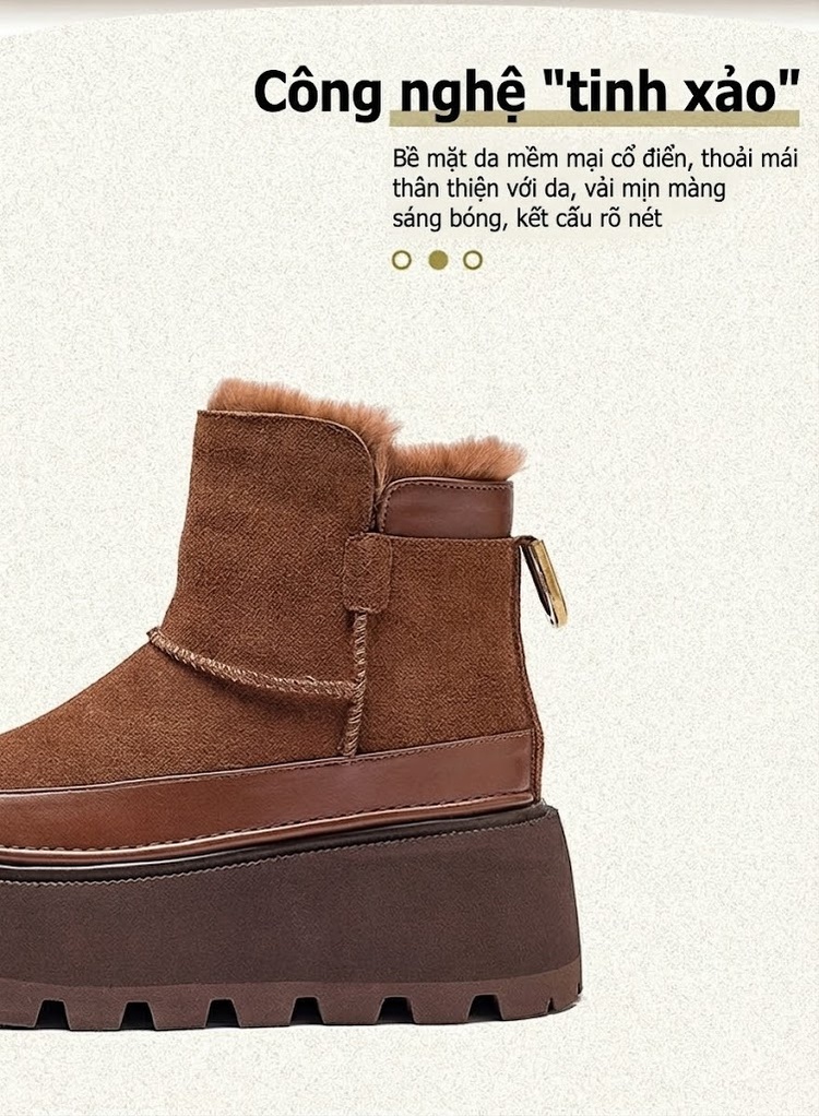 Boot Nữ Da Mờ Lót Lông Chiều Cao Đế Khoảng 6cm Khóa Kéo Bên Hông Màu Đen, Nâu chi tiết 3