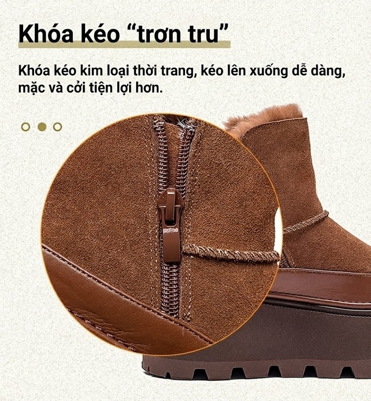 Boot Nữ Da Mờ Lót Lông Chiều Cao Đế Khoảng 6cm Khóa Kéo Bên Hông Màu Đen, Nâu chi tiết 7