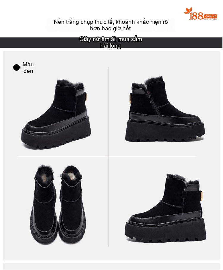 Boot Nữ Da Mờ Lót Lông Chiều Cao Đế Khoảng 6cm Khóa Kéo Bên Hông Màu Đen, Nâu chi tiết 15