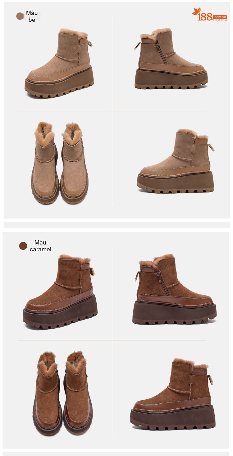 Boot Nữ Da Mờ Lót Lông Chiều Cao Đế Khoảng 6cm Khóa Kéo Bên Hông Màu Đen, Nâu chi tiết 16