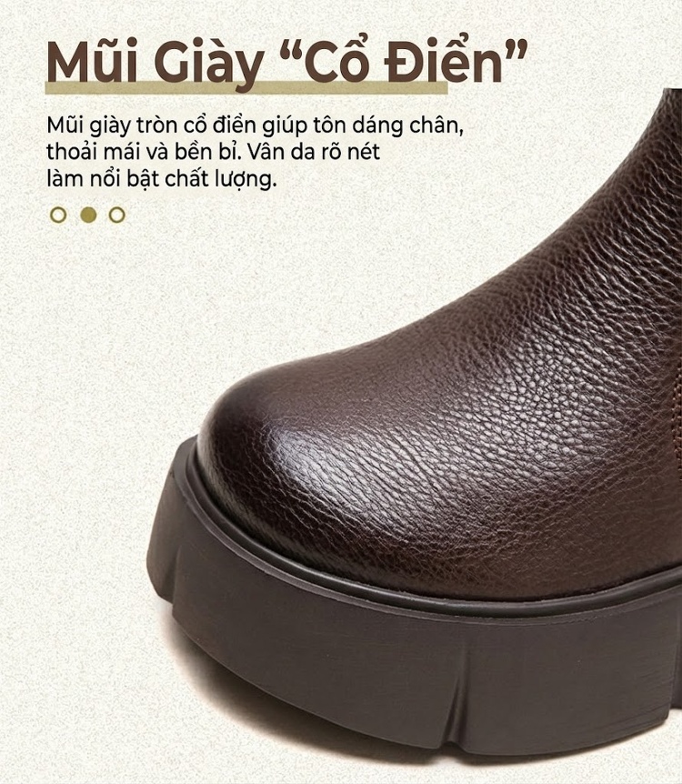 Boot Nữ Da Thật Cổ Lỡ Chiều Cao Đế Khoảng 5cm Phong Cách Anh Quốc Màu Đen, Nâu chi tiết 4