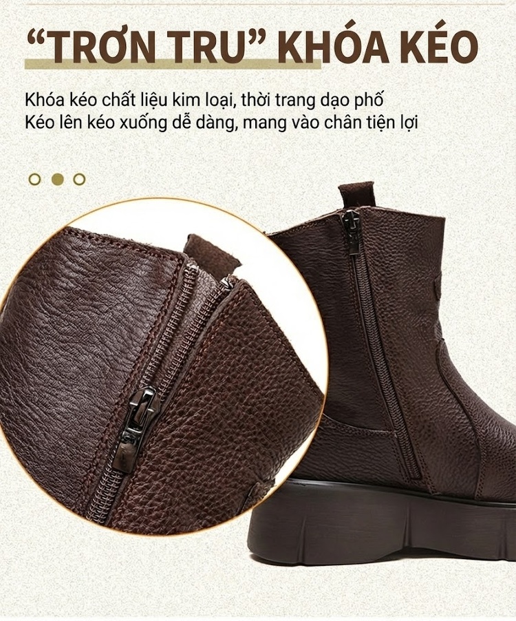 Boot Nữ Da Thật Cổ Lỡ Chiều Cao Đế Khoảng 5cm Phong Cách Anh Quốc Màu Đen, Nâu chi tiết 7