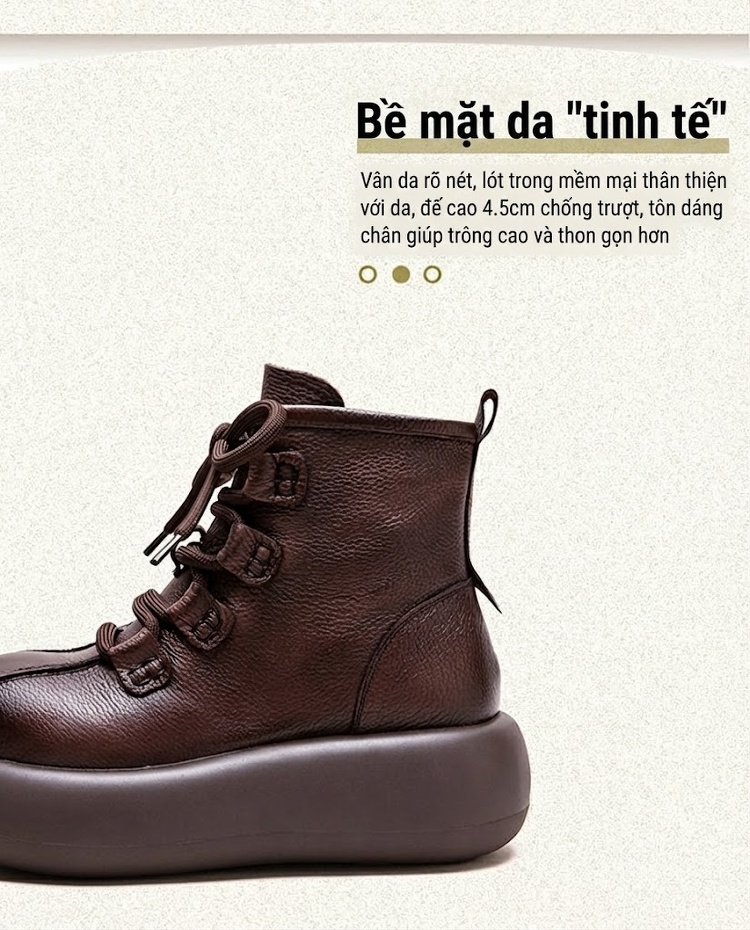 Boot Nữ Da Thật Cổ Lửng Đế Dày Chiều Cao Đế Khoảng 5cm Màu Đen, Nâu chi tiết 4