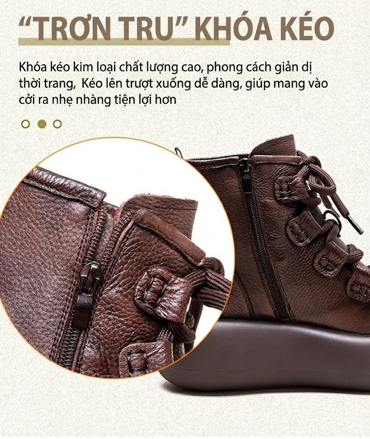 Boot Nữ Da Thật Cổ Lửng Đế Dày Chiều Cao Đế Khoảng 5cm Màu Đen, Nâu chi tiết 8