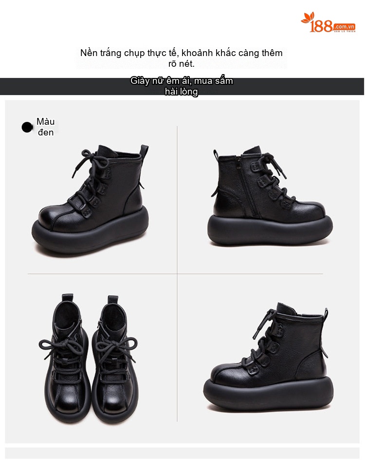 Boot Nữ Da Thật Cổ Lửng Đế Dày Chiều Cao Đế Khoảng 5cm Màu Đen, Nâu chi tiết 18