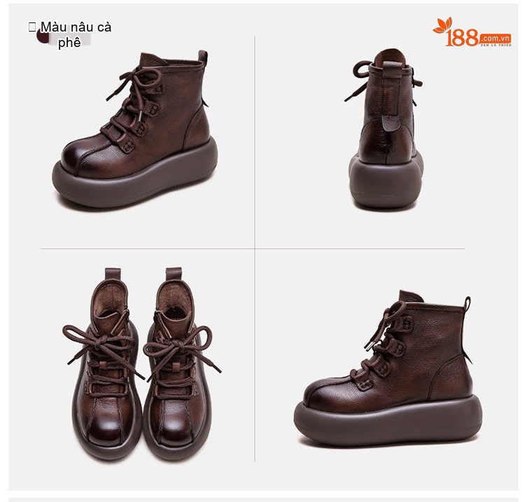 Boot Nữ Da Thật Cổ Lửng Đế Dày Chiều Cao Đế Khoảng 5cm Màu Đen, Nâu chi tiết 19