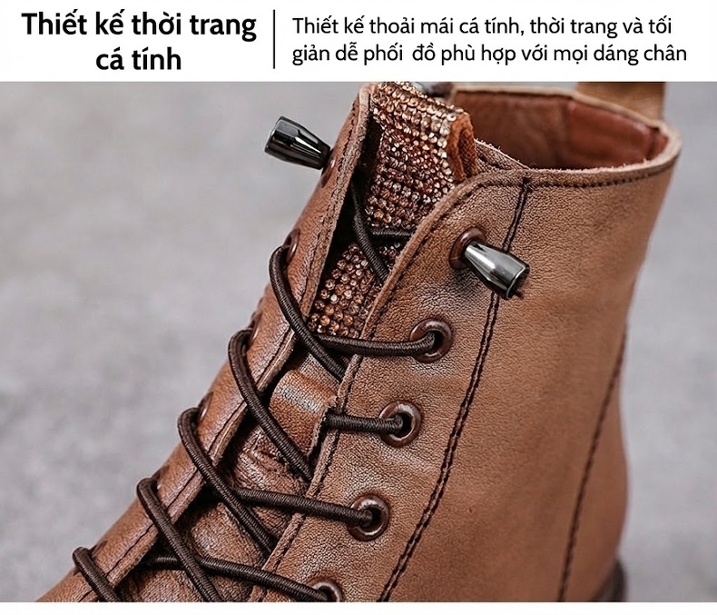 Boot Nữ Da Thật Cổ Ngắn Lót Lông Chiều Cao Đế Khoảng 3cm Màu Đen, Nâu chi tiết 5