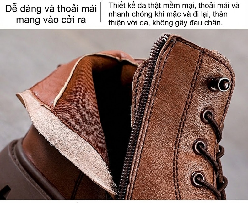 Boot Nữ Da Thật Cổ Ngắn Lót Lông Chiều Cao Đế Khoảng 3cm Màu Đen, Nâu chi tiết 6