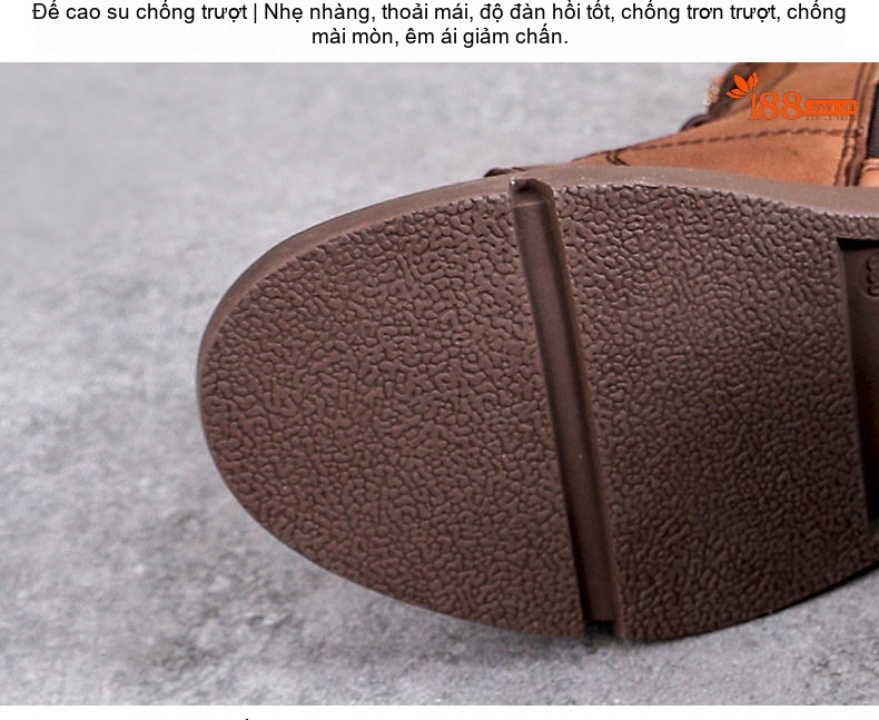 Boot Nữ Da Thật Cổ Ngắn Lót Lông Chiều Cao Đế Khoảng 3cm Màu Đen, Nâu chi tiết 7