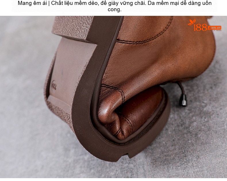 Boot Nữ Da Thật Cổ Ngắn Lót Lông Chiều Cao Đế Khoảng 3cm Màu Đen, Nâu chi tiết 8