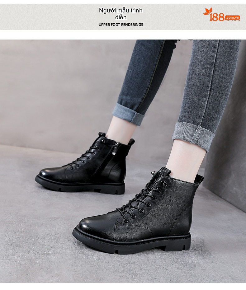 Boot Nữ Da Thật Cổ Ngắn Lót Lông Chiều Cao Đế Khoảng 3cm Màu Đen, Nâu chi tiết 9