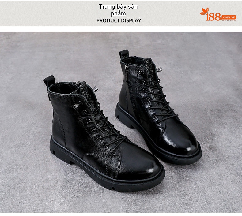Boot Nữ Da Thật Cổ Ngắn Lót Lông Chiều Cao Đế Khoảng 3cm Màu Đen, Nâu chi tiết 10