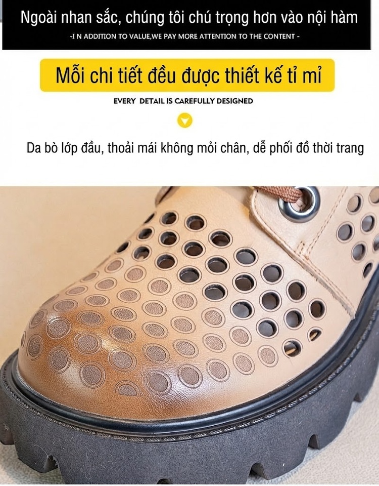 Boot Nữ Da Thật Khoét Lỗ Chiều Cao Đế Khoảng 5cm Màu Nâu chi tiết 10