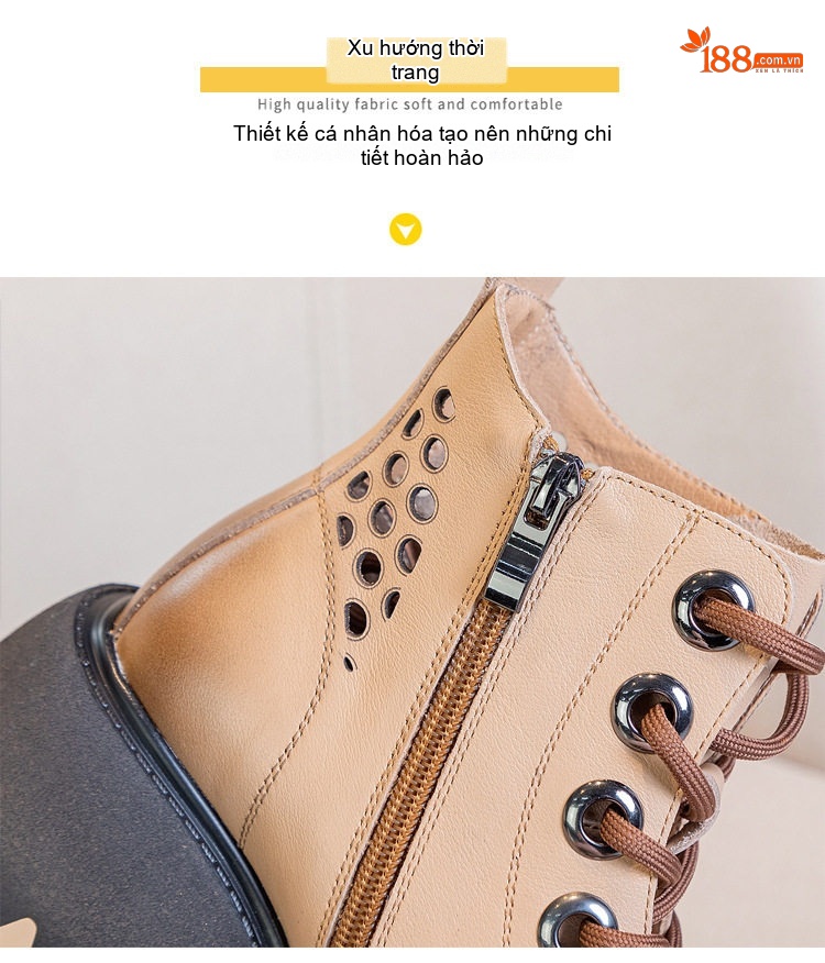 Boot Nữ Da Thật Khoét Lỗ Chiều Cao Đế Khoảng 5cm Màu Nâu chi tiết 12