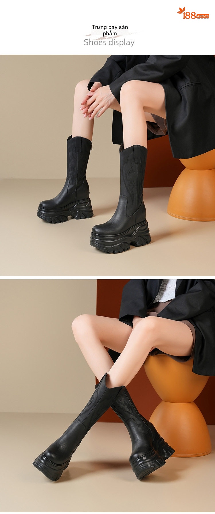 Boot Nữ Da Thật Tăng Chiều Cao 12cm Dáng Martens Đế Bánh Mì Màu Đen, Nâu chi tiết 1