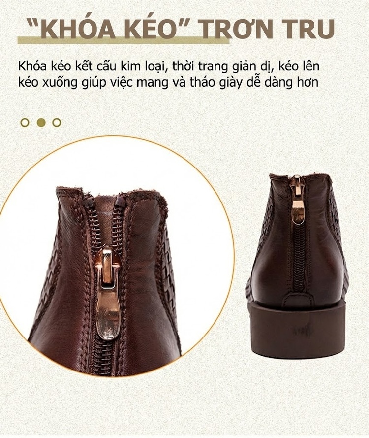 Boot Nữ Đan Thủ Công Thoải Mái Chiều Cao Đế Khoảng 3cm Màu Đen, Nâu chi tiết 7