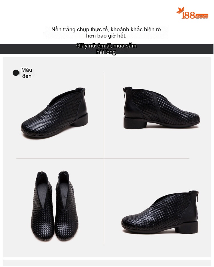 Boot Nữ Đan Thủ Công Thoải Mái Chiều Cao Đế Khoảng 3cm Màu Đen, Nâu chi tiết 17