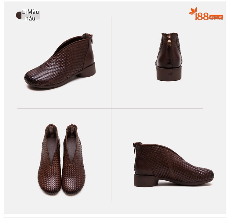 Boot Nữ Đan Thủ Công Thoải Mái Chiều Cao Đế Khoảng 3cm Màu Đen, Nâu chi tiết 18