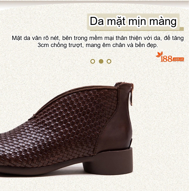 Boot Nữ Đan Thủ Công Thoải Mái Chiều Cao Đế Khoảng 3cm Màu Đen, Nâu chi tiết 3