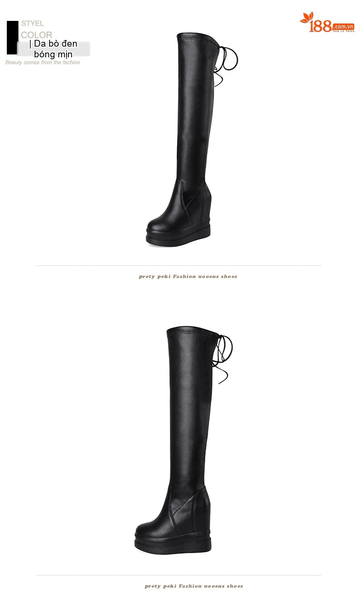 Boot Nữ Dáng Dài Da Bóng Giấu Đế Chiều Cao Đế Khoảng 8cm Màu Đen chi tiết 7