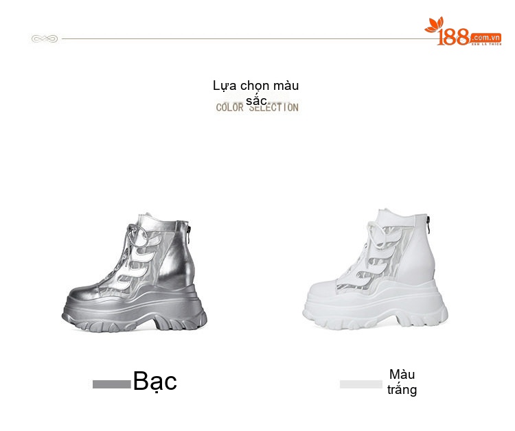 Boot Nữ Dây Rút Phong Cách Anh Quốc Chiều Cao Đế Khoảng 10cm Màu Trắng, Bạc chi tiết 2