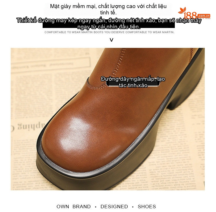 Boot Nữ Đế Cao Chiều Cao Đế Khoảng 7cm Da Bóng Màu Đen, Nâu chi tiết 9
