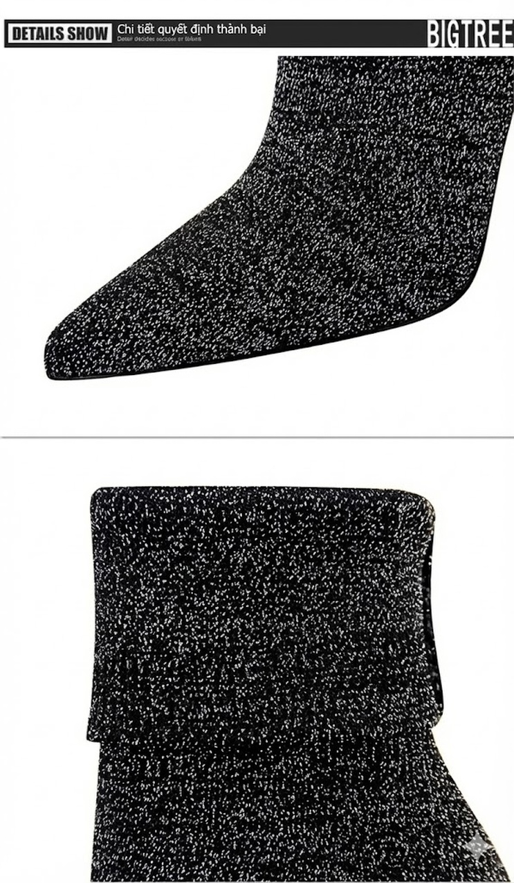 Boot Nữ Dệt Kim Gót Vuông Mũi Nhọn Thời Trang Chiều Cao Đế Khoảng 8cm Màu Đen, Xám chi tiết 21