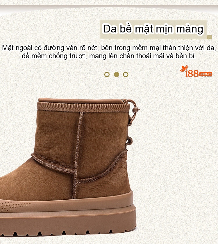Boot Nữ Lót Lông Cừu Giữ Ấm Phong Cách Hàn Quốc Da Mờ Chiều Cao Đế Khoảng 4cm Màu Nâu chi tiết 4