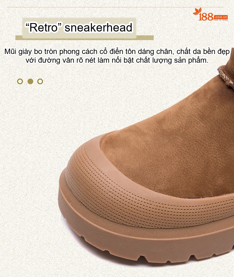 Boot Nữ Lót Lông Cừu Giữ Ấm Phong Cách Hàn Quốc Da Mờ Chiều Cao Đế Khoảng 4cm Màu Nâu chi tiết 5