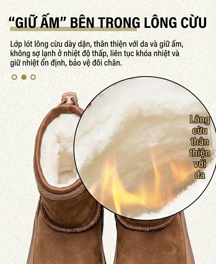 Boot Nữ Lót Lông Cừu Giữ Ấm Phong Cách Hàn Quốc Da Mờ Chiều Cao Đế Khoảng 4cm Màu Nâu chi tiết 7
