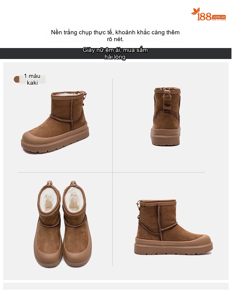 Boot Nữ Lót Lông Cừu Giữ Ấm Phong Cách Hàn Quốc Da Mờ Chiều Cao Đế Khoảng 4cm Màu Nâu chi tiết 17